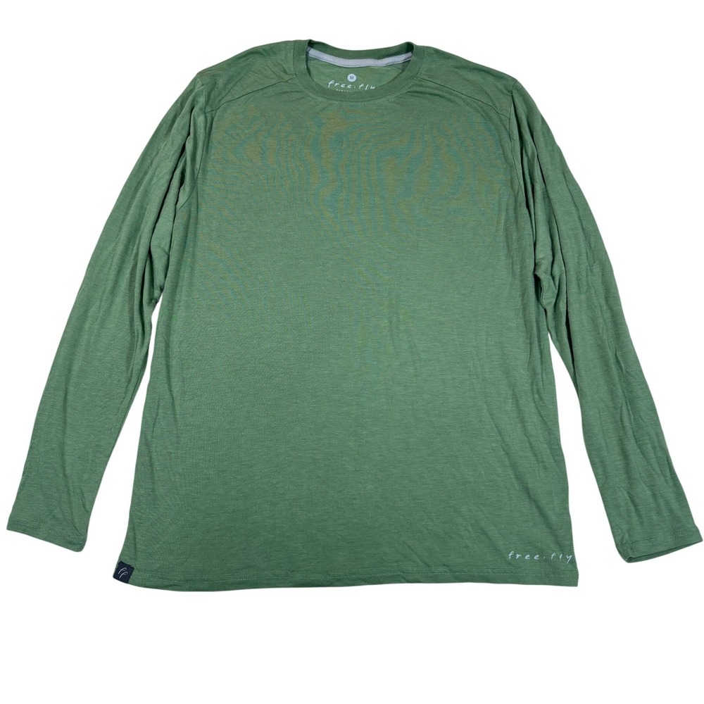 Free Fly Mens Bamboo Performance Long Sleeve Shirt Green Size M Crew Neck Tee